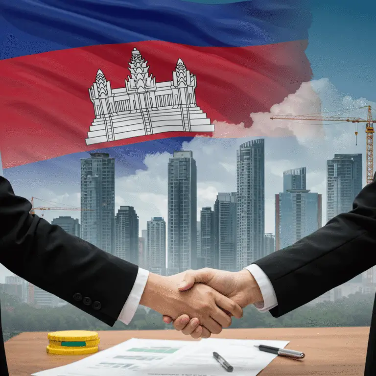 Cambodia’s economic zones and industrial parks thriving with foreign investment activity, symbolizing $8.1 billion in FDI inflows.