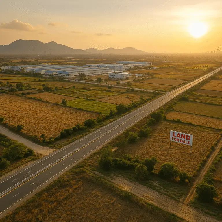 Aerial view of Kampong Speu land with road access, near Phnom Penh, Cambodia, 2025