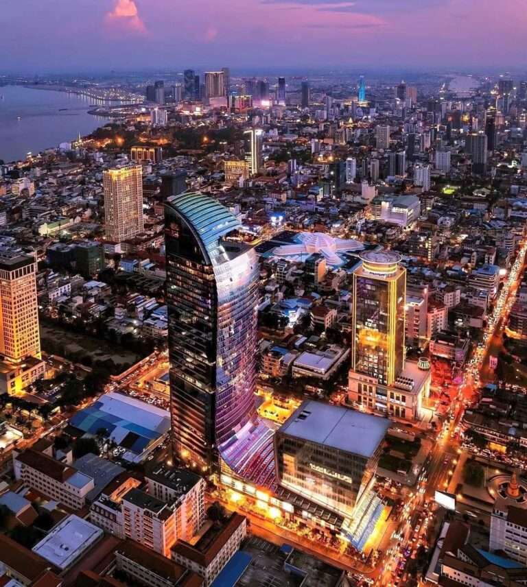 Modern high-rise condominiums in Phnom Penh skyline, representing real estate investment opportunities in Cambodia.