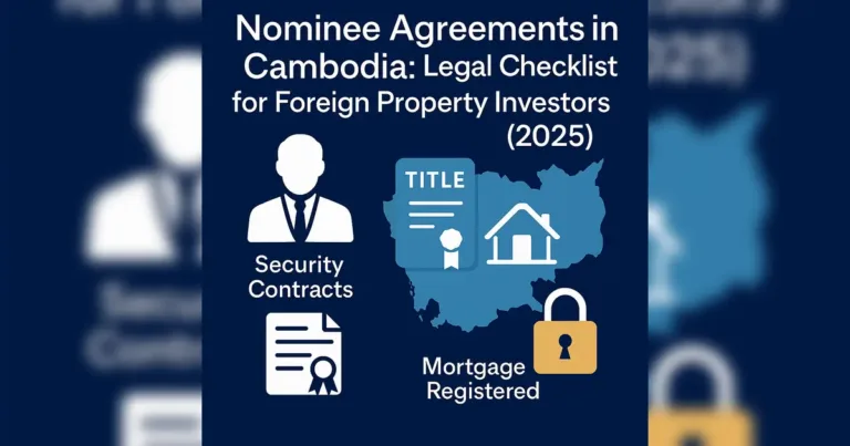 Visual guide to nominee agreements in Cambodia showing legal structure and foreign investor safeguards.