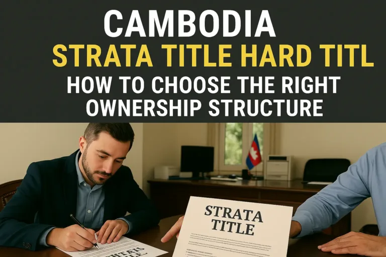 Illustration comparing strata title condo ownership with hard title land ownership in Cambodia